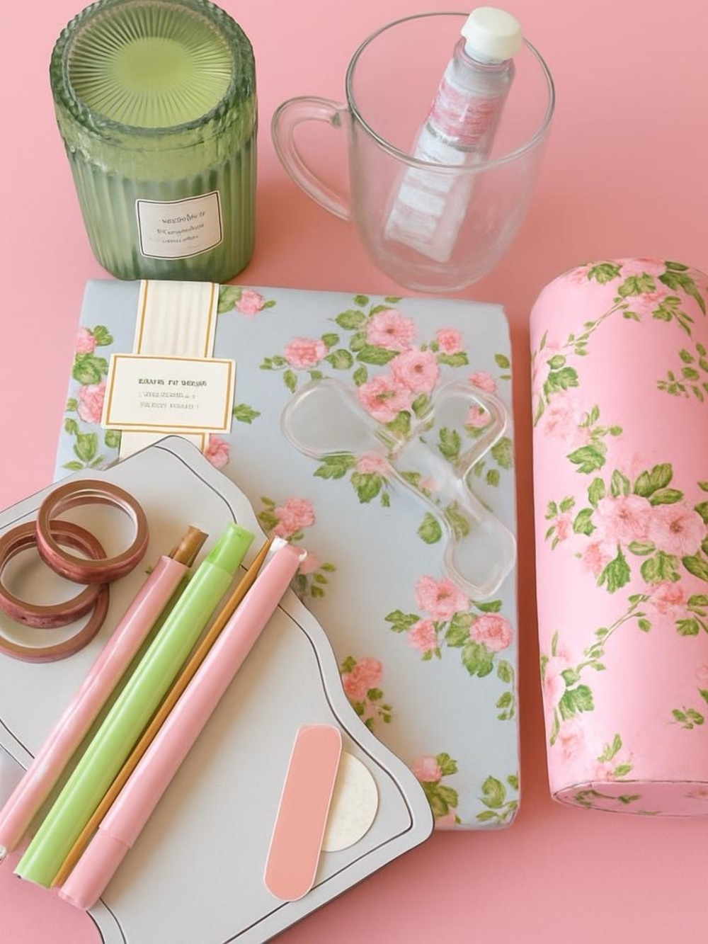 Floral Pink Pencil Case & Stationery Set self care box